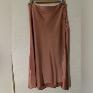 Japna Skirt Coral Satin A Line Maxi Slit On Left Size Large